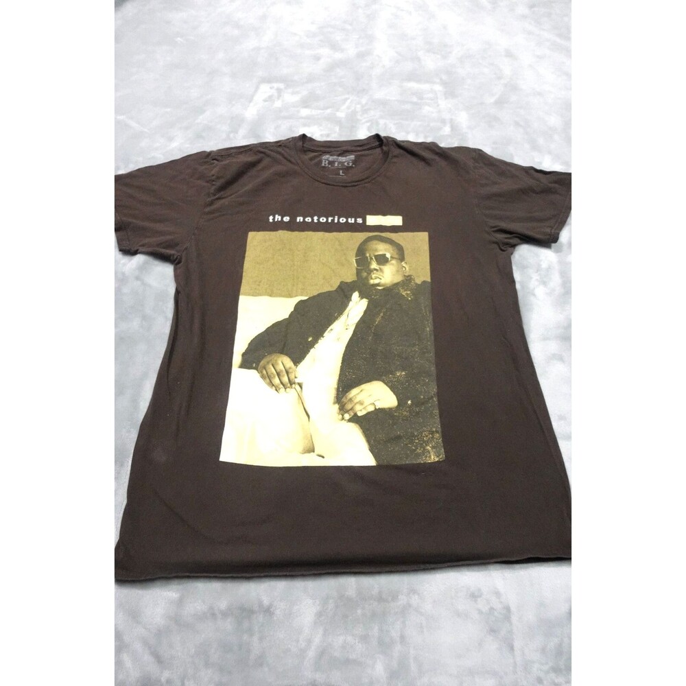 THE NOTORIUS BIG Mens Large‎ Brown Graphic Rap T-shirt